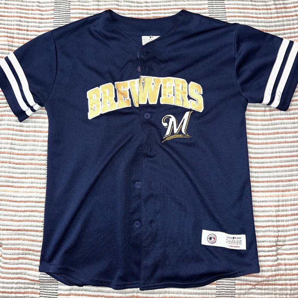 Team Athletics Kids Medium Brewers Button-Up Jersey